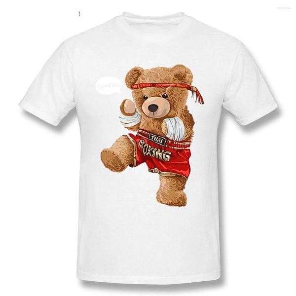 Camisetas masculinas kawaii boxe engraçado camiseta de ursinho de ursinho impresso Mulheres homens homens casuais conforto hipster sleev curto