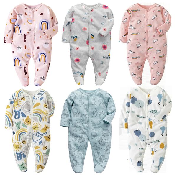 Macacão de algodão sleeper bebê macacão menina footies menino sleepsuits nascido pijama macacão de uma peça roupa jumper cresce impresso crescendo 231120