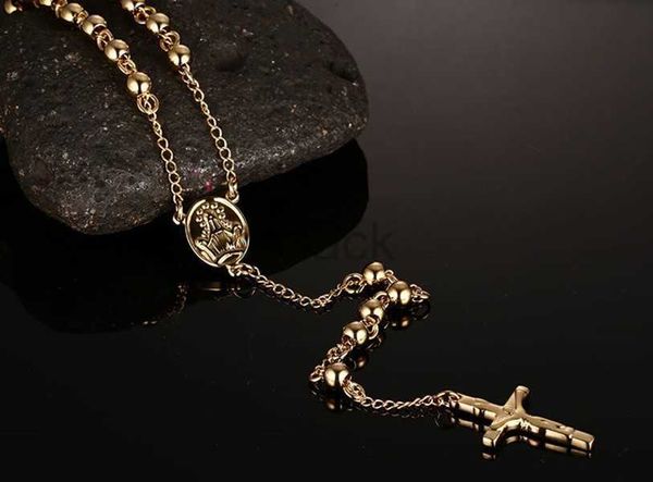 Colares pendentes Moda Moda Rosário Longo Chain Chain Charm de Jesus Jesus pingentes de aço inoxidável jóias masculinas Prata/ouro/rosa cor de ouro