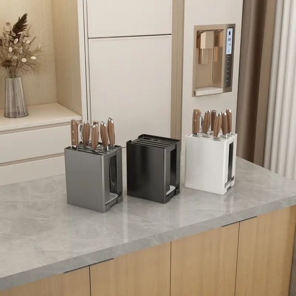 1-teiliger multifunktionaler Messerblock mit Abtropfschale und magnetischer Saugnapf – Aufbewahrungsregal für Küchenutensilien und Messerhalter