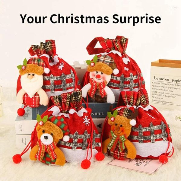 Рождественские украшения, 4 шт., подарки, сумки для кукол, многоразовая ткань, рождественский подарок, полиэстер, вязаный подарок, Санта-олень