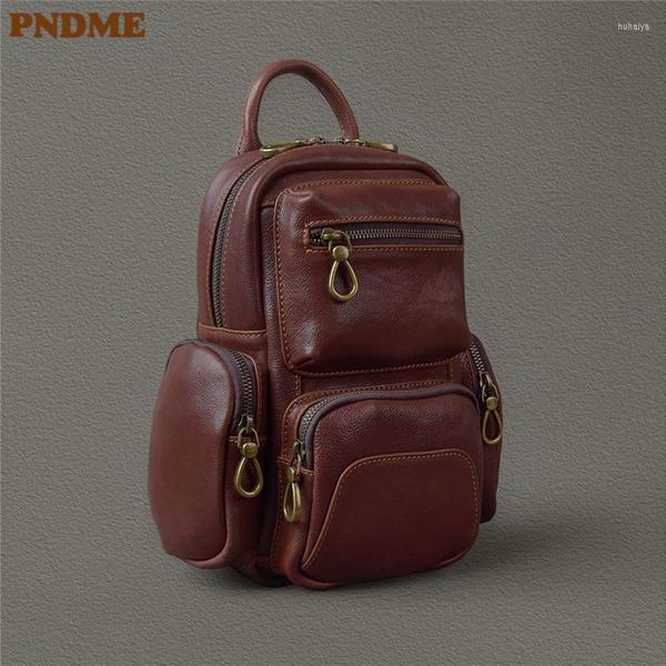 Backpack PNDME Designer vintage Luxury Genuine Leather Men's Multifuncional Organizador Pequeno O Outdoor Real Chide Crossbody Bag
