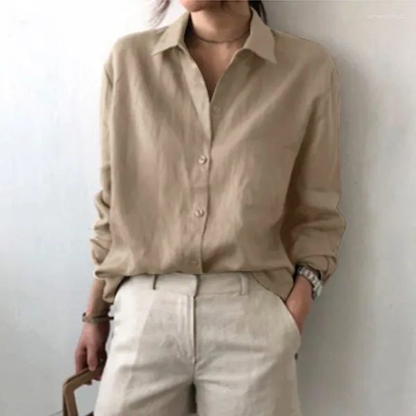 Blusas femininas camisa de cor sólida retro outono elegante e único topo moda lapela manga comprida blusa cáqui femme blusas primavera