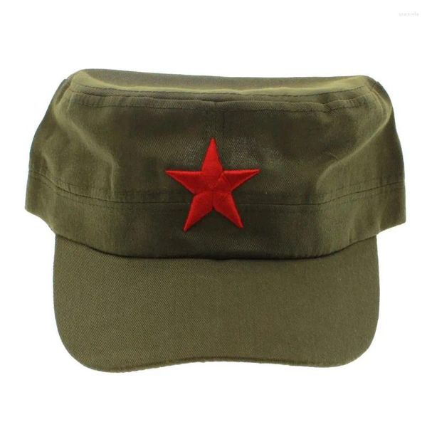 Boinas Presentes Chineses Unissex Estrela Vermelha Tecido de Algodão Chapéus Militares Verde Flat Army Cap