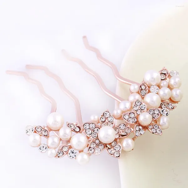 Fermagli per capelli Lega a quattro denti Pettine Strass Perle Accessori Abito da sposa Copricapo Gioielli Hearpin Ladies NA