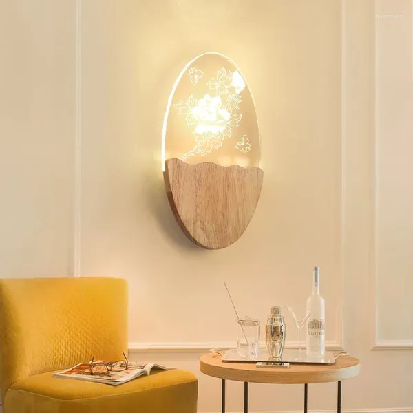 Lampada da parete in legno massello a led moderna semplice camera da letto comodino illuminazione per interni soggiorno luce rustica creativa