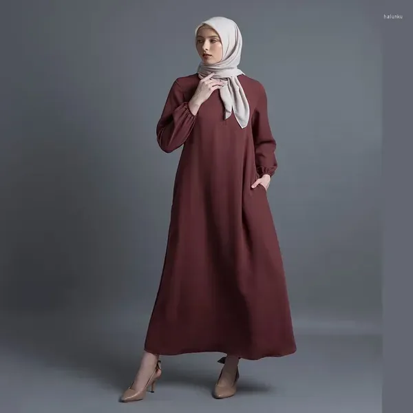 Roupas étnicas Mulher Cor Sólida Vestido Muçulmano Oriente Médio Malásia Turquia Dubai Solto Abaya Moda Maxi Abayas para Mulheres