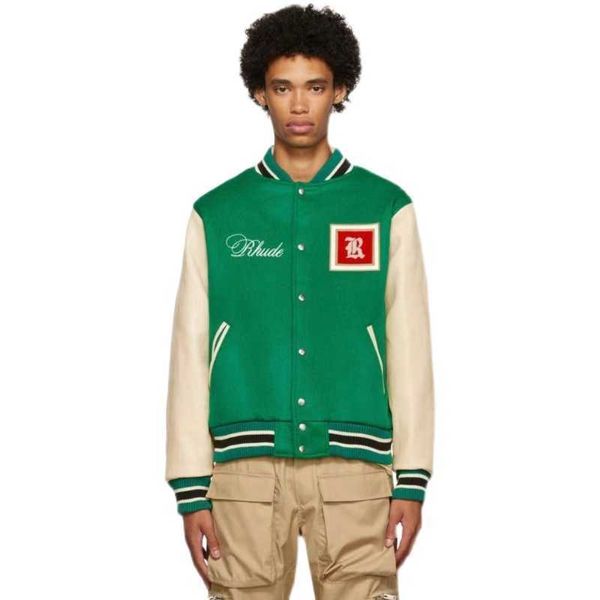 Designer Kleidung Lässige Mäntel Herbst Winter 22 Neue Rhude High Street Bestickte Lederärmel Brief Lässige Baseballjacke Unisex Oberbekleidung Windjacke