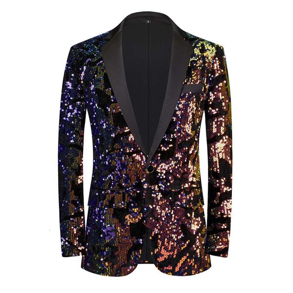 Abiti da festa per uomo Blazer Mappa Velluto con paillettes Abito piccolo Colletto alla frutta verde Cappotto sottile lucido Abito da banchetto di nozze Uomo