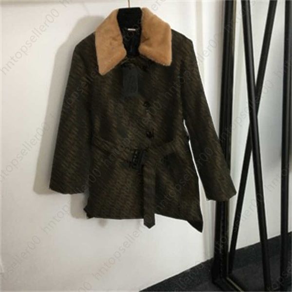 Giacca da donna firmata Cappotto invernale da donna Fiore antico Doppie lettere Cintura jacquard Vita doppio petto Colletto per capelli Giacche a maniche lunghe Abbigliamento donna