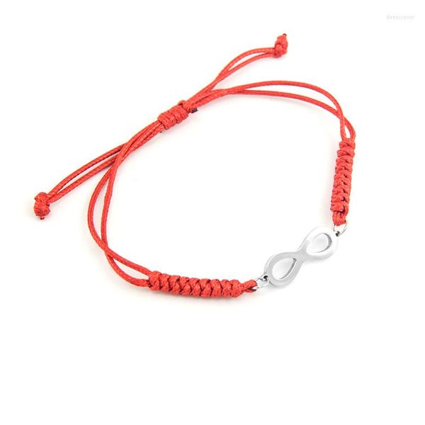 Braccialetti con ciondoli Bracciale da donna Connettore 8 Infinito Ciondolo in acciaio inossidabile Cavo regolabile Corda di colore rosso nero