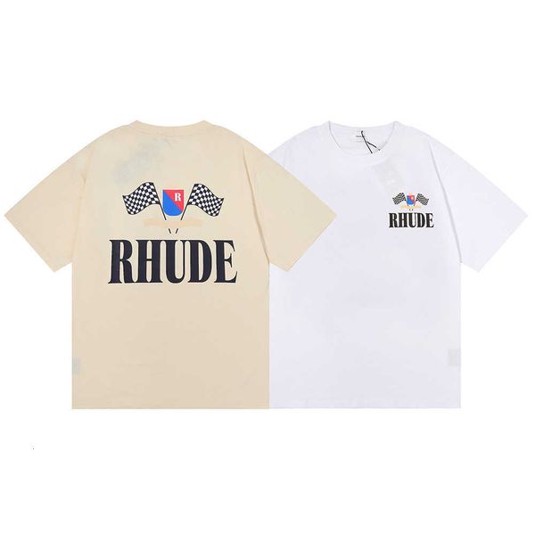 Little 2022 moda rhude coroa bandeira impressão masculina e feminina casual em torno do pescoço manga curta camiseta