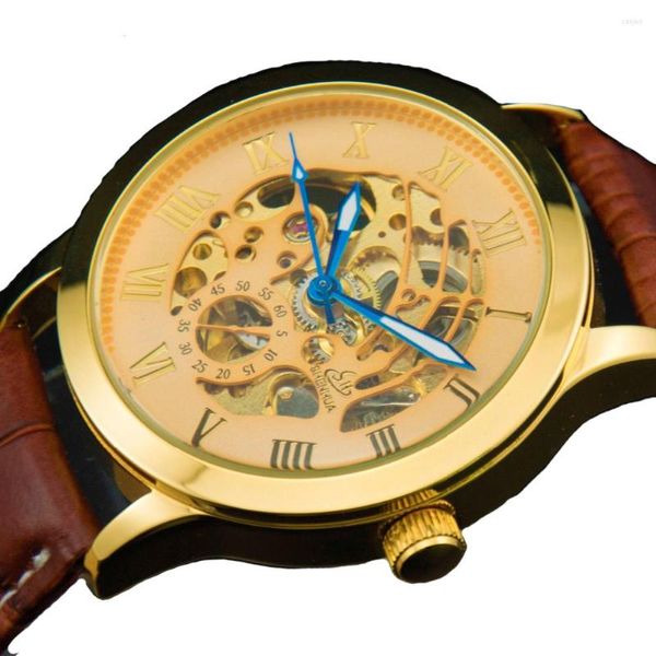 Orologi da polso 2023 Orologi meccanici Scheletro da uomo Numeri romani Cassa dorata Display Orologio da uomo vintage automatico da uomo