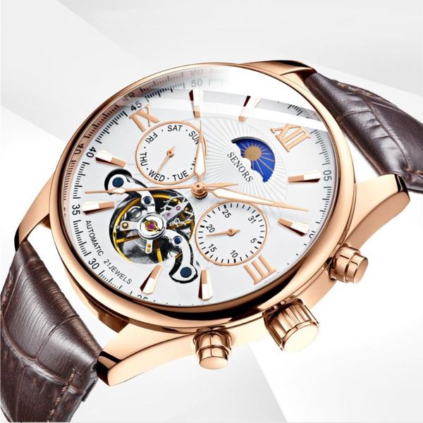 Armbanduhren Mondphasenuhren für Herren automatisch mechanisch wasserdicht Kalender Tourbillon Uhr WochenuhrArmbanduhren