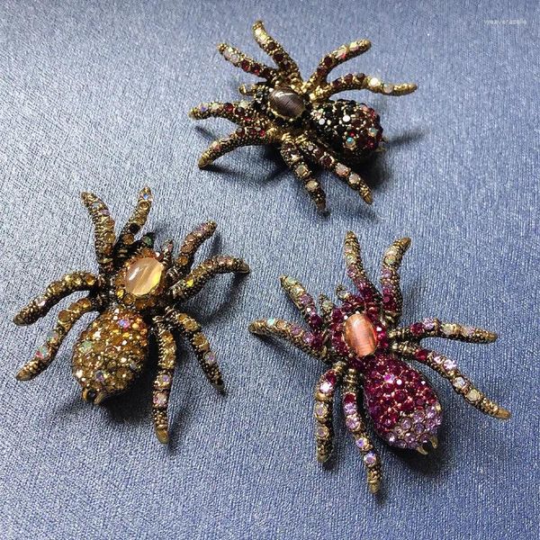 Broches 2023 strass aranha para mulheres designer de luxo vintage brilhante inseto animal broche pinos jóias presentes de festa