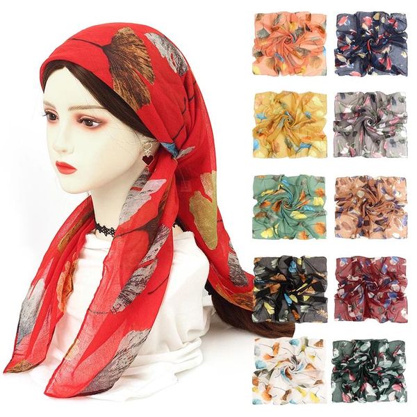 Lenços femininos impressão bandana faixas de cabelo vintage folhas flores cachecol moda quadrado turbante bandana xale acessórios