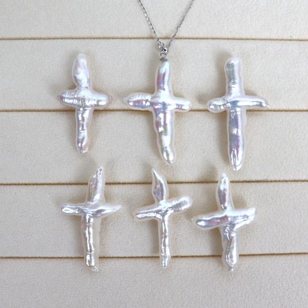 Anhänger Halsketten Großhandel natürlicher Barockstil Perlenkreuz guter Glanz Sterling -Splitterketten Einstellbare Länge