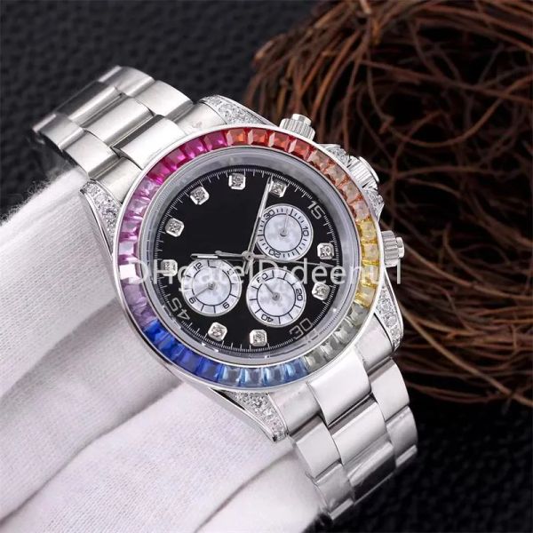 U1 Top AAA Orologio meccanico sportivo da uomo, lavorazione del diamante con inserto manuale, luminoso impermeabile, diametro Daytona 40 mm, diamante arcobaleno, scelta stile stella della moda Regalo Y577