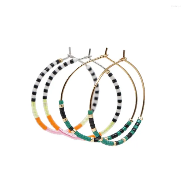 Orecchini pendenti circolari lavorati a mano a maglia personalità perline moda semplice geometria boema lega perline di riso femminile
