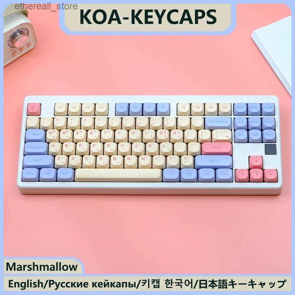 Tastaturen KBDiy 141 Tasten/Set PBT Marshmallow Tastenkappe KOA Profil 7U Japanisch Russisch Koreanisch Tastenkappen für mechanische Tastatur ISO MAC Tastenkappe Q231121