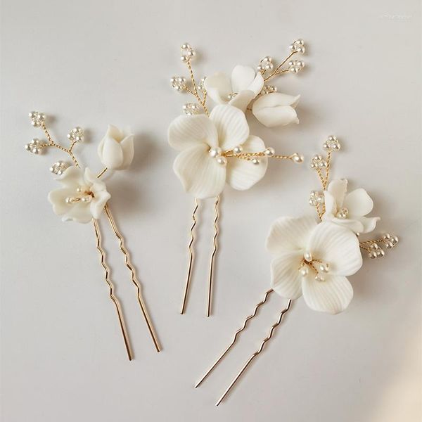 Fermagli per capelli Fatti a mano Perni di fiori di perle per le donne Sposa Jewerly Accessori da sposa Copricapo per capelli con strass per feste