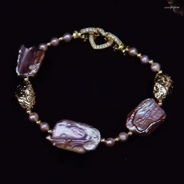 Bracciale con perle barocche a forma di filo d'acqua dolce naturale