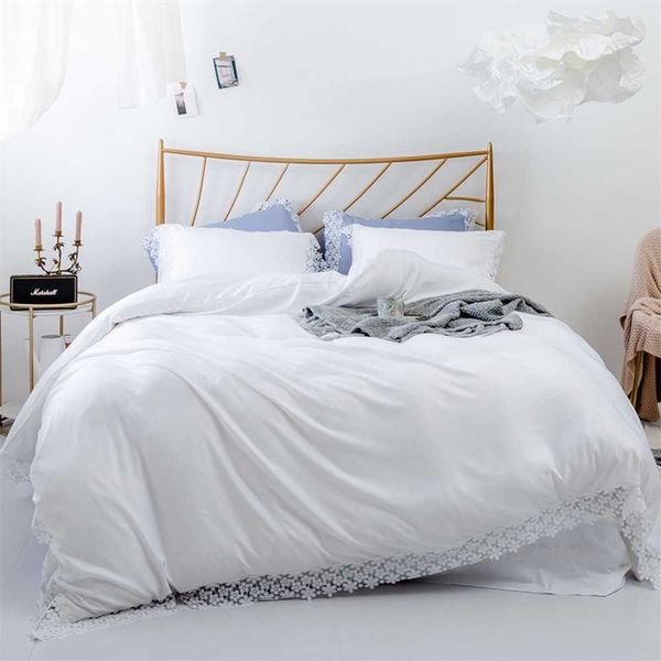 Bettwäsche-Sets Solid Lace Translucent Grey White Bettwäsche-Set Kid Duvet Cover Queen King Bedclothes Sheet Bed