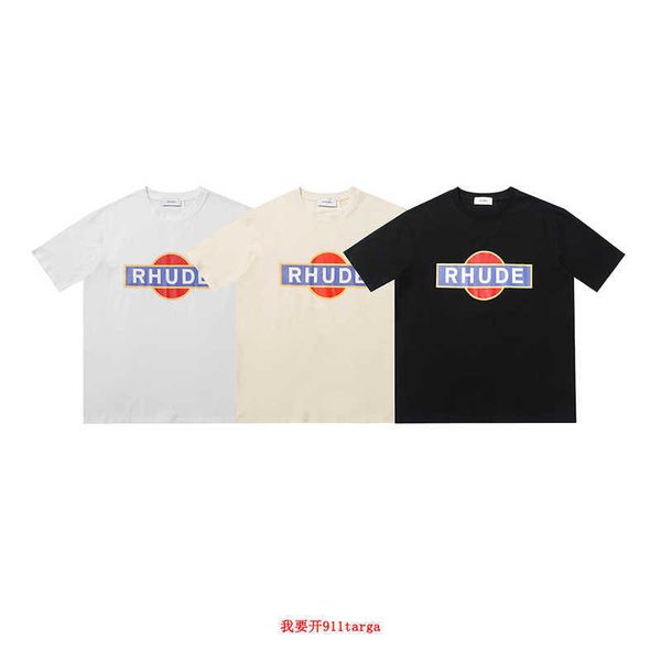 Designer Moda Vestuário Tees TShirts Rhude Nicho Trendy Brand Minimalista Estampado Americano High Street Vintage Solto Casual Algodão Puro Casal T-shirt