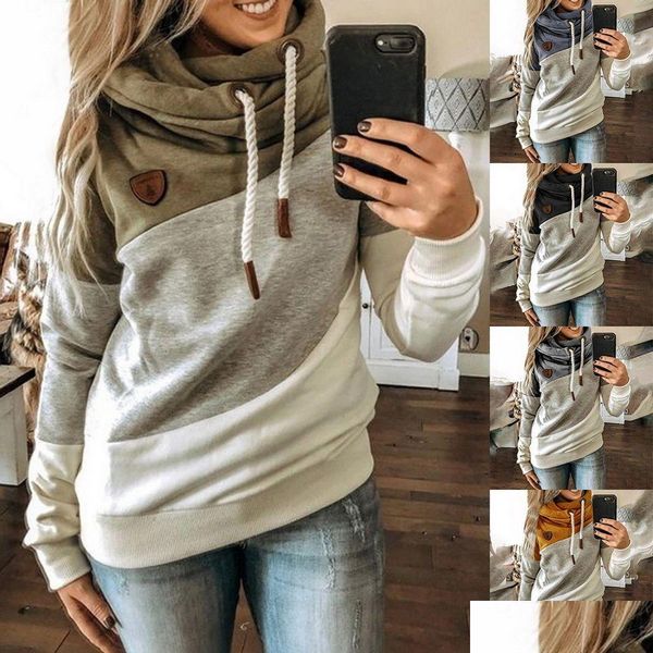 Damen Hoodies Sweatshirts Damen Oversized Damen Wasserfallausschnitt Farbblock Gestreift Dstring Hoodie Regenpfeifer Sweatshirt Oberteile Kleidung St Dhvca