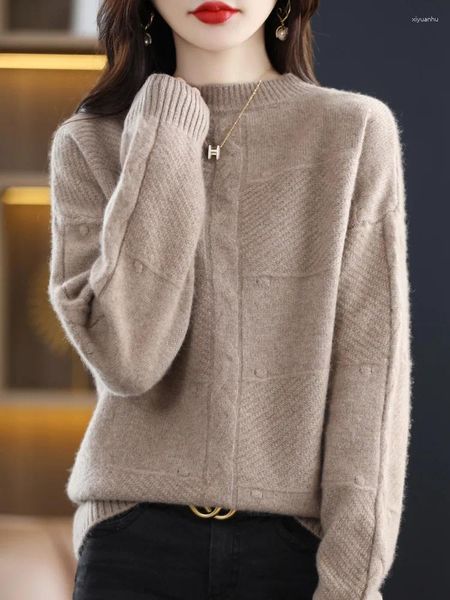 Kadın Sweaters Sonbahar Kış Kadın Giyim Külot Aliselect Moda Merino Yün Süvari Üstleri Temel O boyun uzun kollu jumper Triko