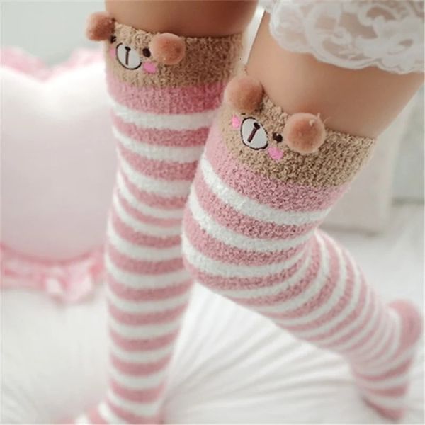 Meias Hosiery Japonês Mori Menina Animal Modelagem Joelho Listrado Compressão Bonito Outono Inverno Meia Quente Kawaii Aconchegante Coxa Longa Alta 231120