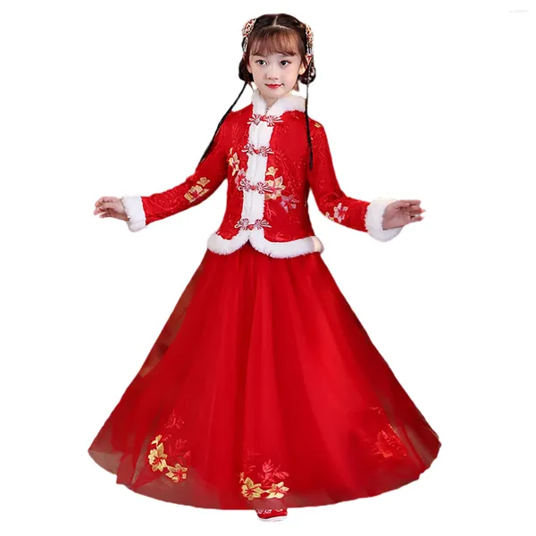 Mädchen Kleider Kleinkind Kinder Baby Mädchen Kinder Fee Hanfu Mantel Tops Für Chinesische Kalender Jahr Gesteppt Gefüttert Warme Röcke Vestidos