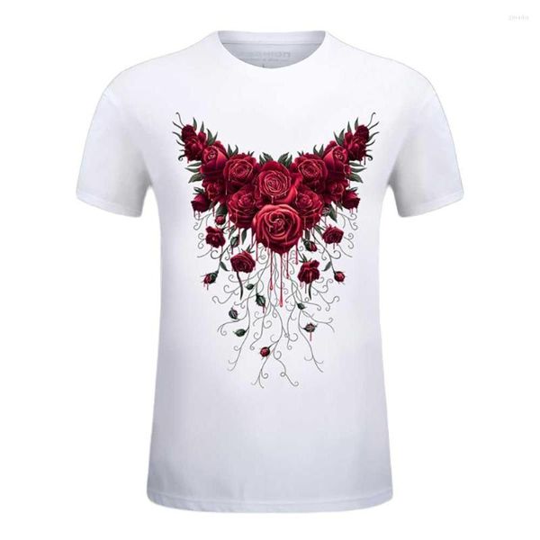 T-shirt da uomo Abbigliamento di marca Camicia 3D rosa Uomo T-shirt estiva manica corta Fiori Stampa O-Collo T-shirt fitness casual Taglie forti 6XL