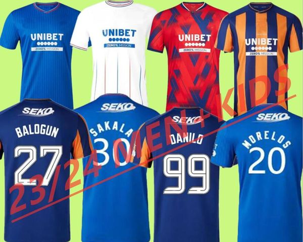 23 24 Rangers DAVIS MORELOS HAGI Camisas de futebol Cantwell Kids Kit 2023 2024 Camisa de futebol Treinamento Home Away Terceiro 3º Quarto Conjunto TAVERNIER COLAK LAWRENCE R.MATONDO