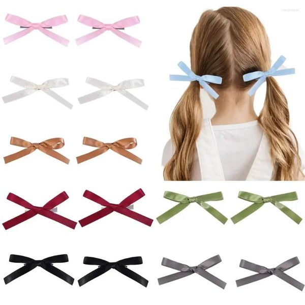 Haarschmuck Ncmama 2 Teile/satz Solide Seidenband Schleife Mit Clips Für Baby Mädchen Bowknot Pin Haarspangen Kinder Kopfbedeckungen