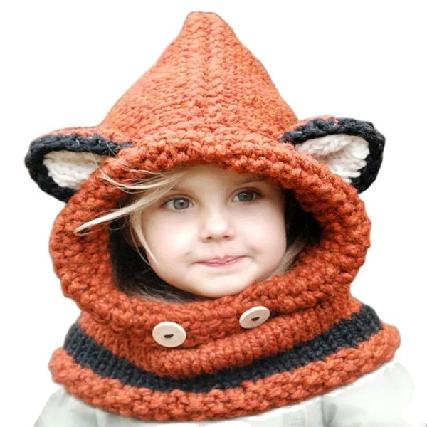 Mützen Hüte Doit Weihnachtsgeschenk Fox Ear Wintermütze Winddichte Hüte Schal Set für Kinder Jungen Mädchen Winter Earflap Cap 231121