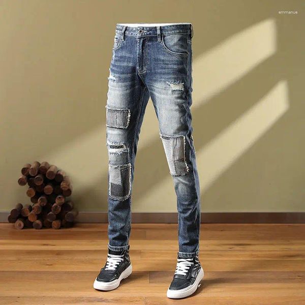 Jeans masculinos bonitos e personalizados desgastados arranhados tendência da moda 2023 homens rasgados