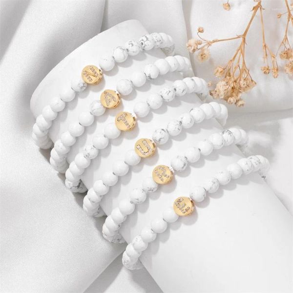 Strand moda 26 carta charme pulseira para mulheres branco howlite contas homens pedra natural nome pulseiras jóias artesanais presente