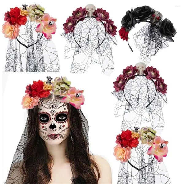 Party Supplies Schwarzer Schleier Halloween Rose Blumen Stirnband Retro Hochzeit Kostüm Cosplay Kopfbedeckung Tag der Toten Kopfbedeckung Frauen