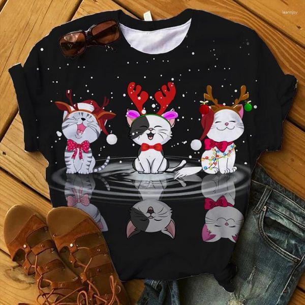 T-shirt da donna T-shirt da donna 2023 T-shirt Buon Natale Anni felici 3d Camicia estiva da donna T-shirt grafica femminile con grafica superiore