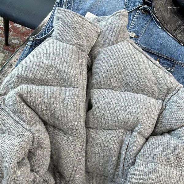 Trench da donna Giacca corta imbottita da donna coreana Colletto rialzato spesso grigio Cappotto caldo allentato Design casual invernale Street chic femminile