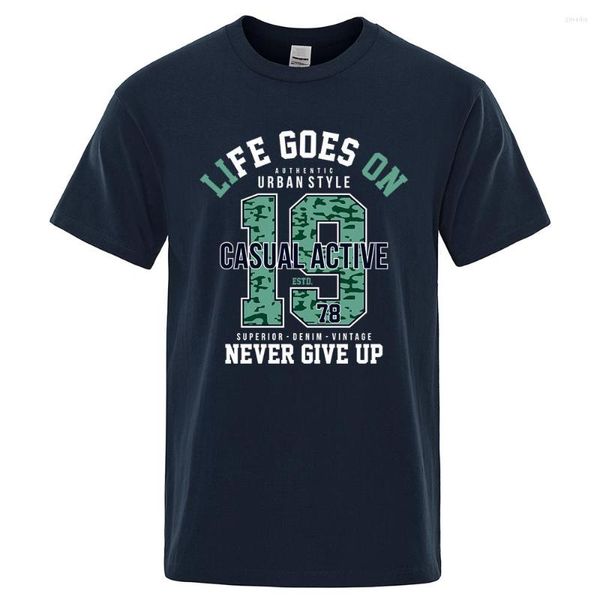 Herren T-Shirts Life Goes On Urban Style 1987 Never Give Up Herren T-Shirt O-Ausschnitt Oversize Mode Baumwolle T-Shirt Kleidung Sommer Loses T-Shirt