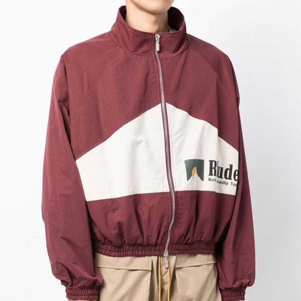 Roupas de grife Casacos casuais Rhude American High Street Trendy Brand Contrast Color Splicing Trendy Spring Autumn Thin Woven Windbreaker Jacket Coat