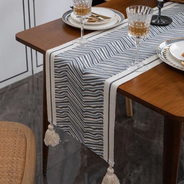 Pano de mesa estilo pastoral americano corredor impressão digital chá bandeira franja decoração tecido longo