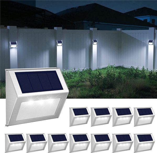 Außenzaunlichter, Solargartenlichter Wasserdichtes Treppenlicht Edelstahl-Sicherheitswandlampen für Schrittgehweg-Patio-Garten-Weg