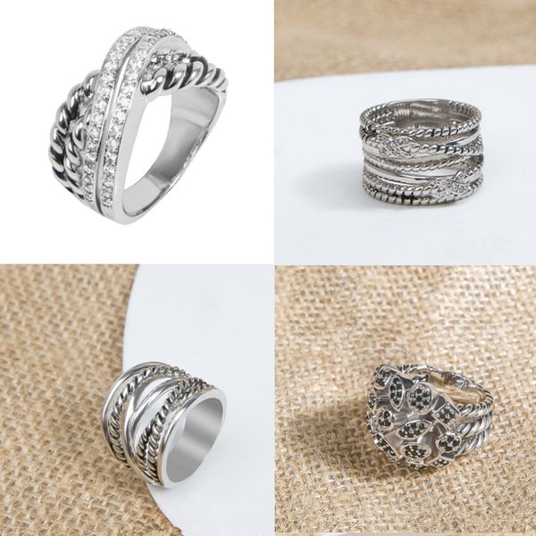 DY mit Box-Band-Ringen, verdreht, geflochten, Designer-Modeschmuck für Pandoras, Männer und Frauen, klassischer Sterlingsilber-Ring, Kabeldraht, Vintage-X-Form