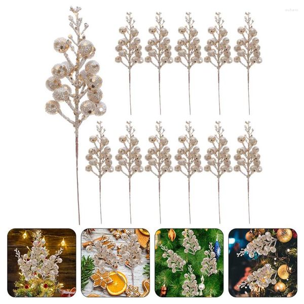 Flores decorativas 12 pçs imitação de bagas de natal glitter falso berry árvore ornamentos casa acentos decoração grinalda espuma artificial casamento