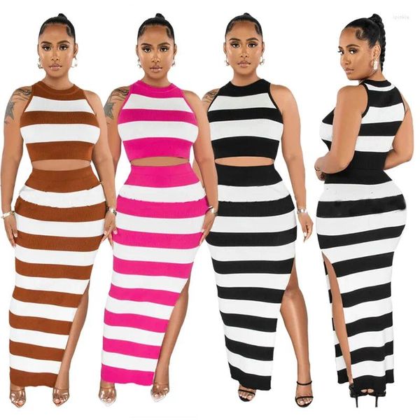 Maillots de bain pour femmes Sexy Cover Up Cape Beach Maillot de bain Costumes Macrame pour femmes Saida de Praia Feminino Stripe Print Split Demi-jupe Deux