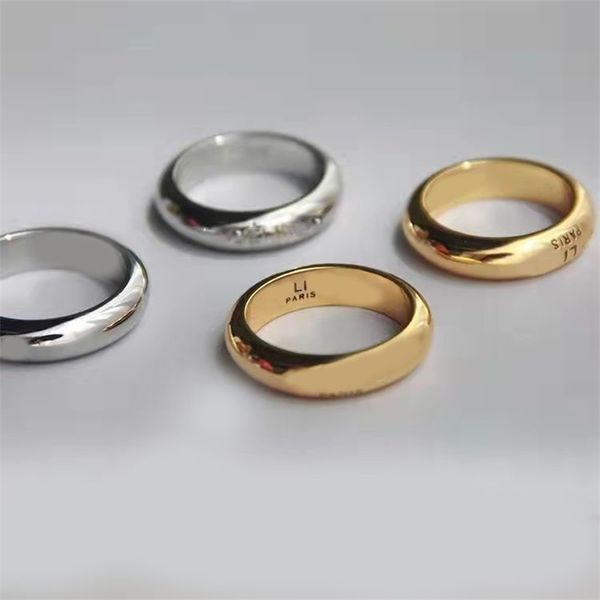 T GG Letras anéis de designer para mulheres anel de noivado tamanho 10 banhado a prata dourado redondo liso cor sólida bague moda homens promessa anel de luxo casal ZB054 F23