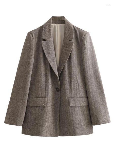 Damenjacken Jacke Herbst Europäischer und amerikanischer Stil Herringbone Twill Straight Tube Single Button Langarmanzug